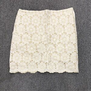 LOFT Cream Floral Lace Pencil Skirt